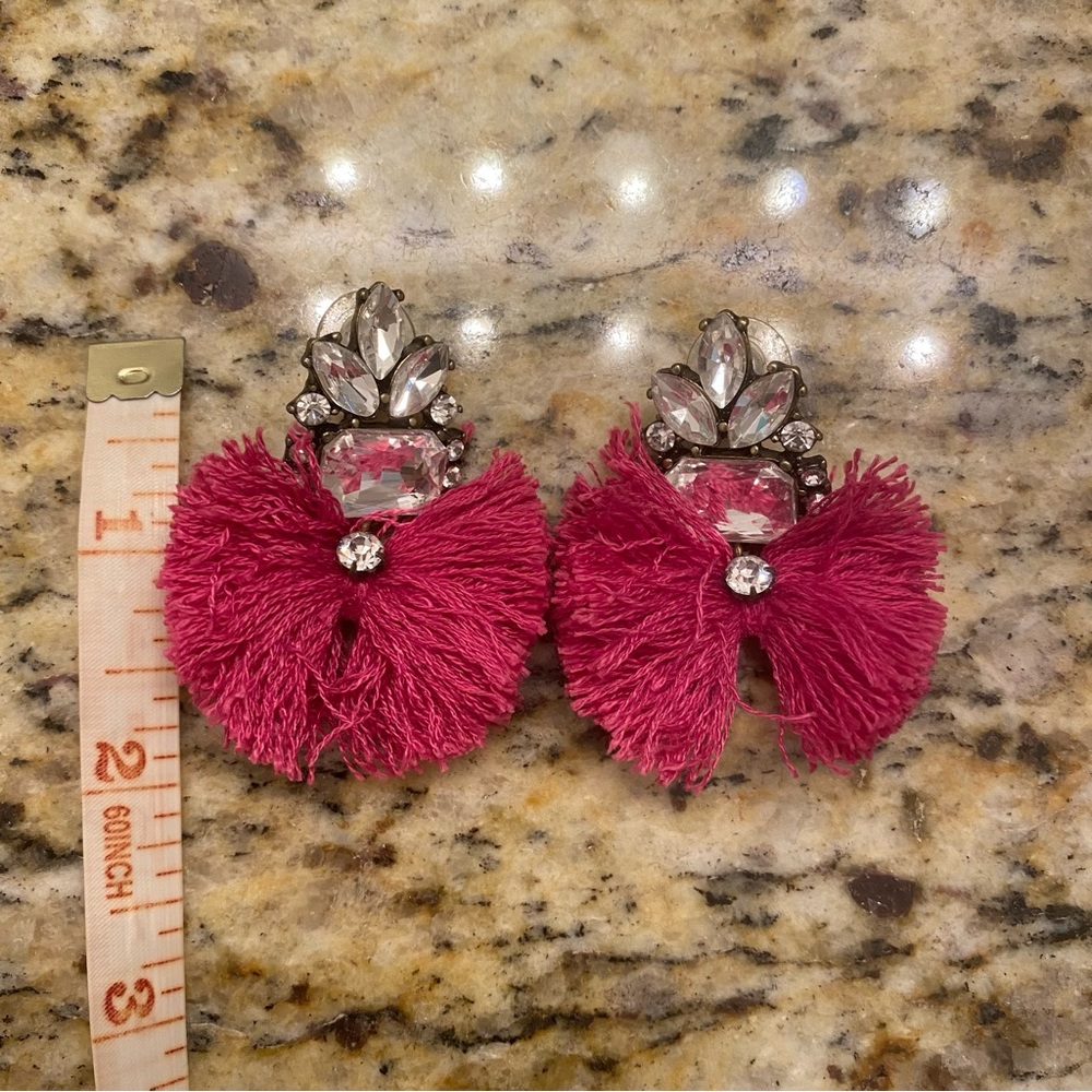 💙 BaubleBar Pink Fringe Diamond Rhinestone Statement Earrings with Post Back